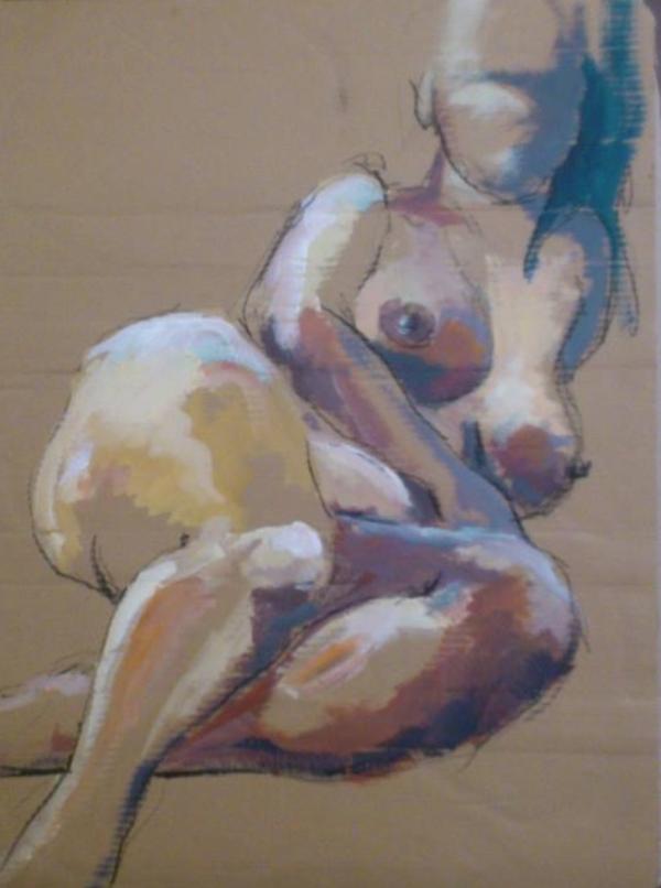 Akt Kohle/Acryl auf Unterlagskarton  ca. 60x80